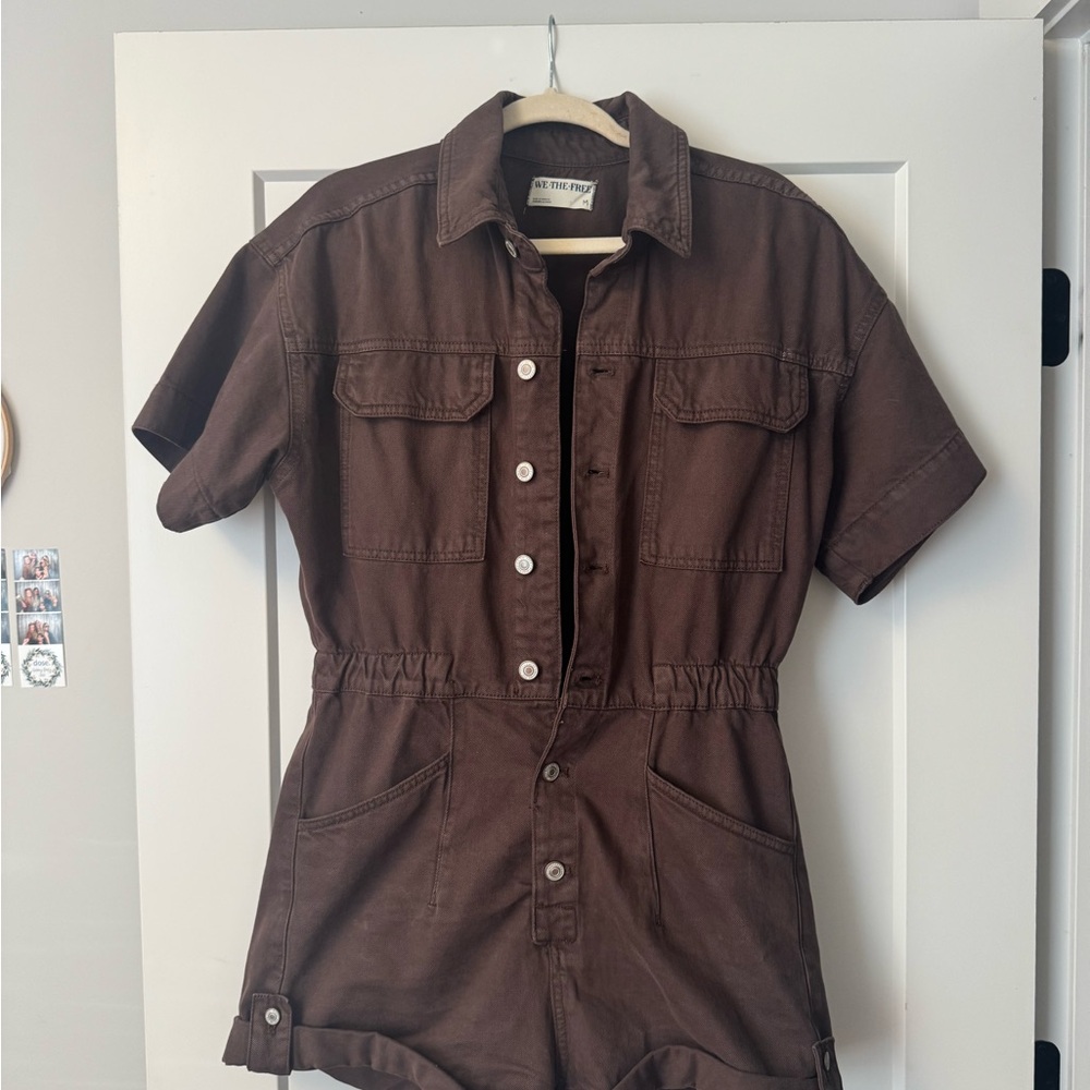 We The Free Chocolate Button-Up Romper